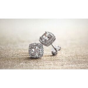 Gorgeous 3.4 Ct. Sim Diamond Square Halo Stud Earrings